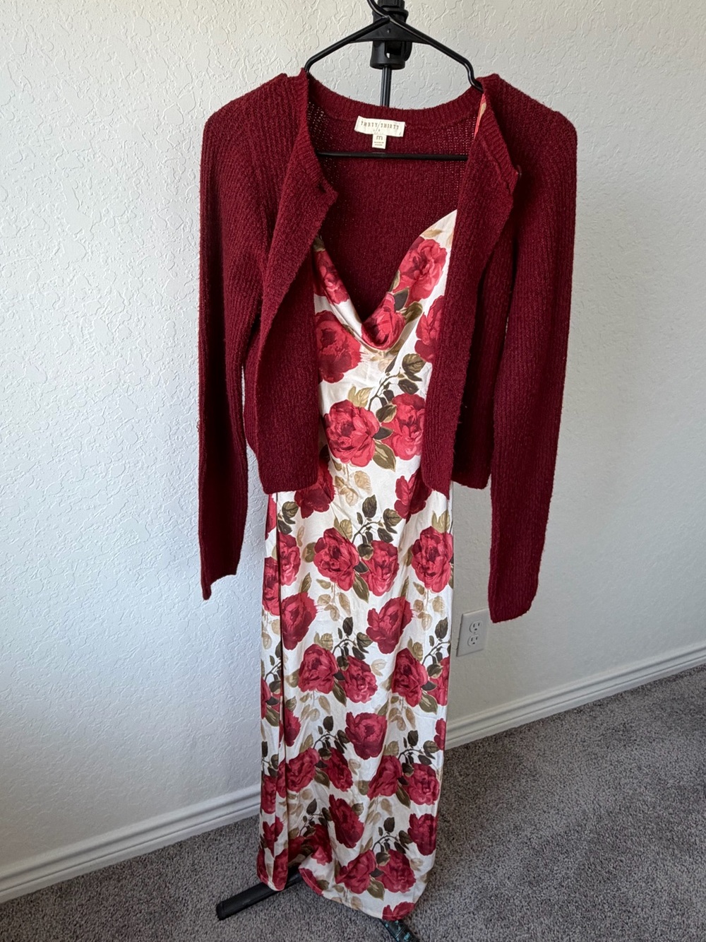 Floral Slip Maxi Dress in White with Red Rose Print